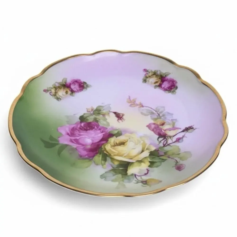 Antique Prince Regent Bavaria Rose Plate Floral Gold Trim Scalloped 8.75”